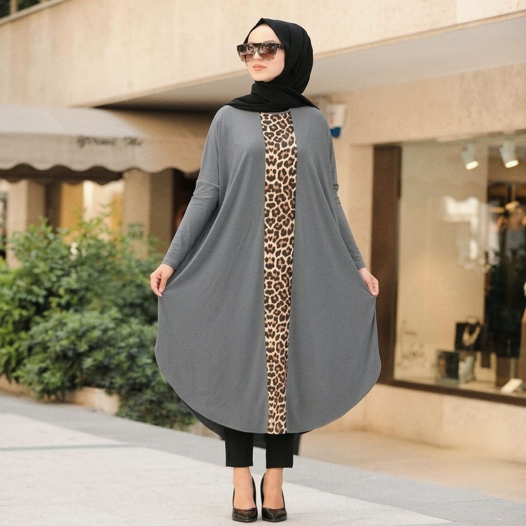 LEO TUNIK CRINKLE KOMBINASI WANITA TERBARU/ ATASAN KOMBINASI LEOPARD CANTIK ELEGANT BLOUSE LENGAN PA