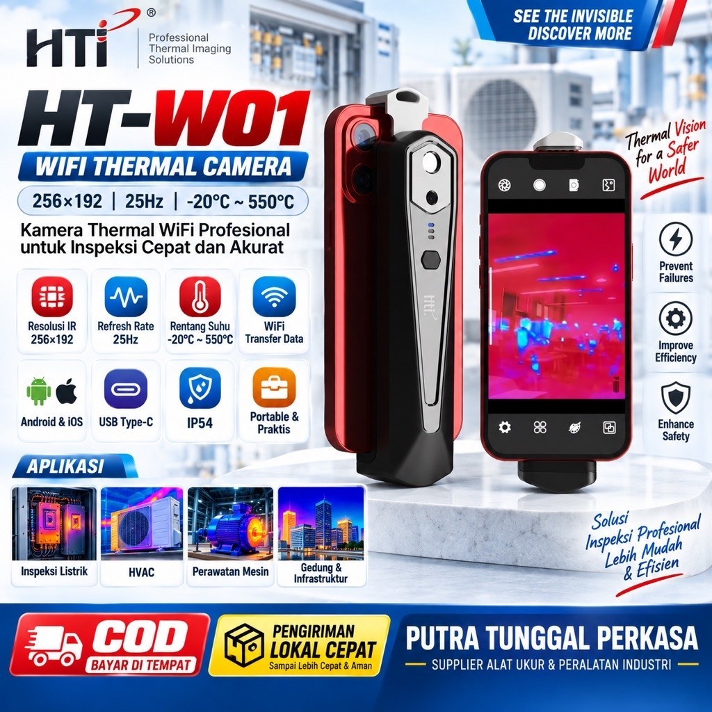 HTI HT-W01 WiFi Thermal Camera 256x192 25Hz -20 to 550C Infrared Imager Kamera Termal HP Android iOS