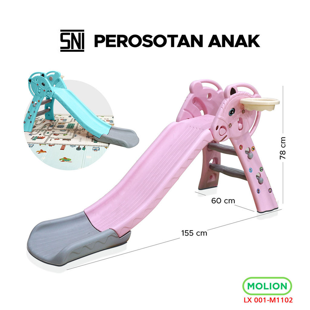 MOLION SNI Mainan Seluncuran Perosotan Anak Prosotan Ayunan Anak Slide Lengkap dengan Ring Basket Be