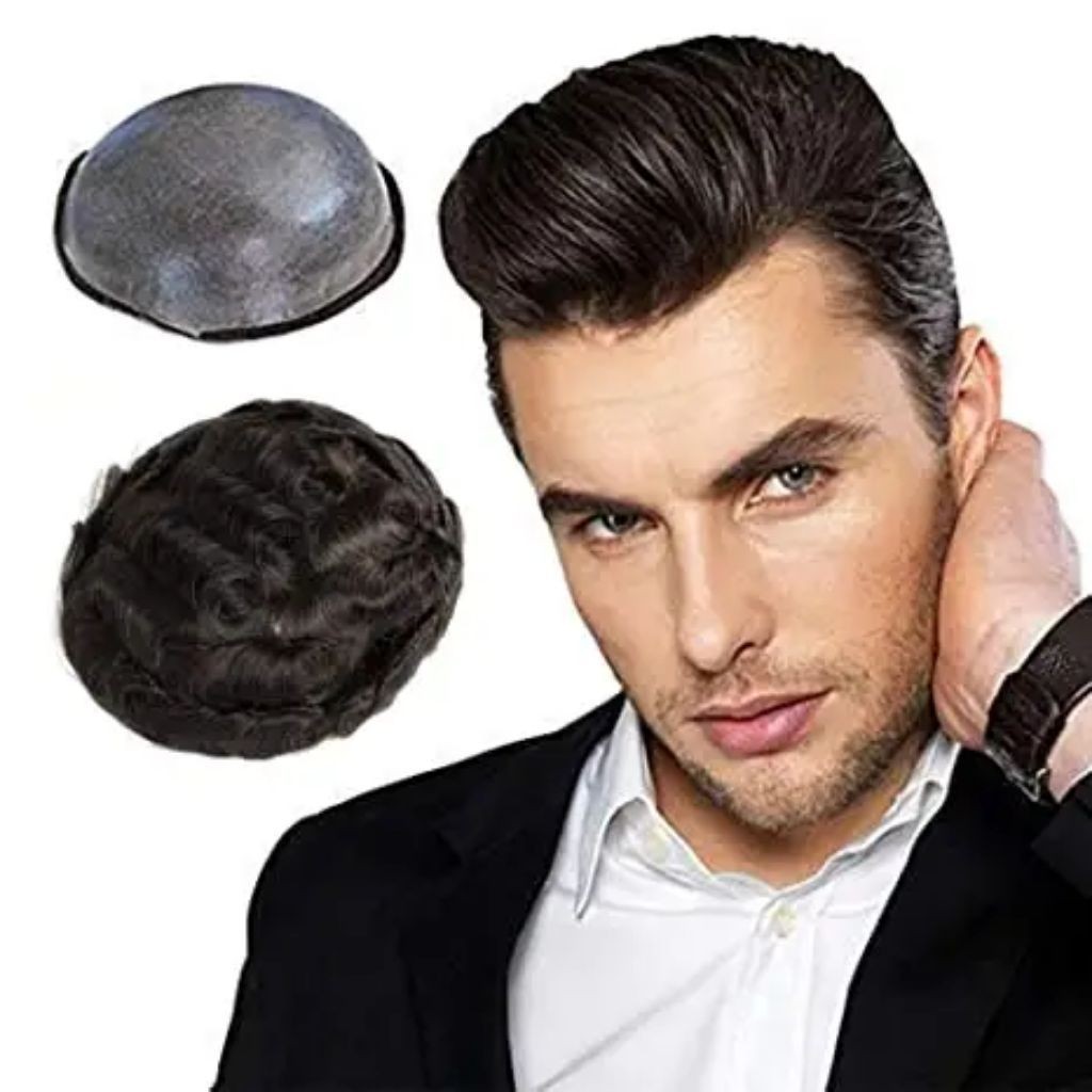 Toupee Human Hair Toupee Rambut Asli Pria Toupee Original Penutup Botak Pria Penambah Volume Rambut