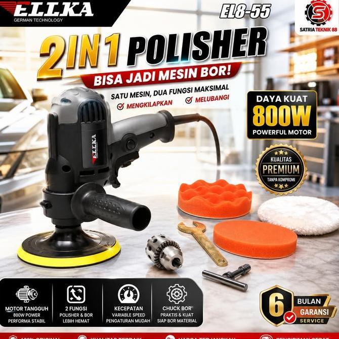 ELLKA Mesin Poles Body Mobil Body Motor Mesin Poles 2 Fungsi Bisa Jadi Mesin Bor Mesin Polisher 5" (