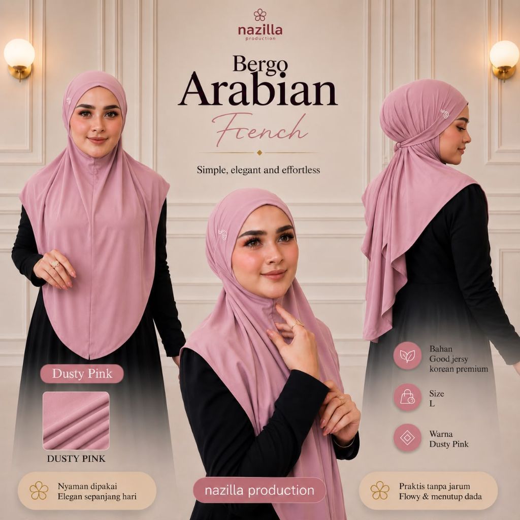 Hijab Bergo Arabian French nazilla production bahan jersey korea ukuran L