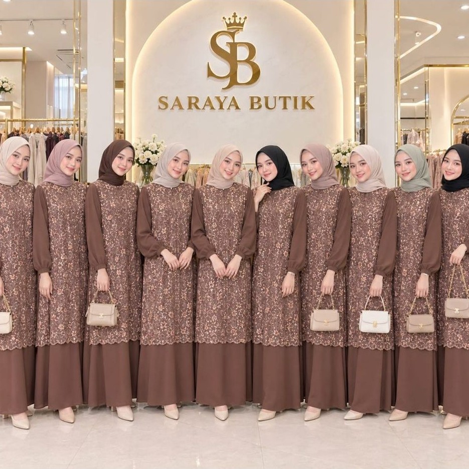 Gamis Brukat Inner Outer Lepas Pasang Crinkle Airflow | Gamis Seragaman Bisa Request Warna & Ukuran