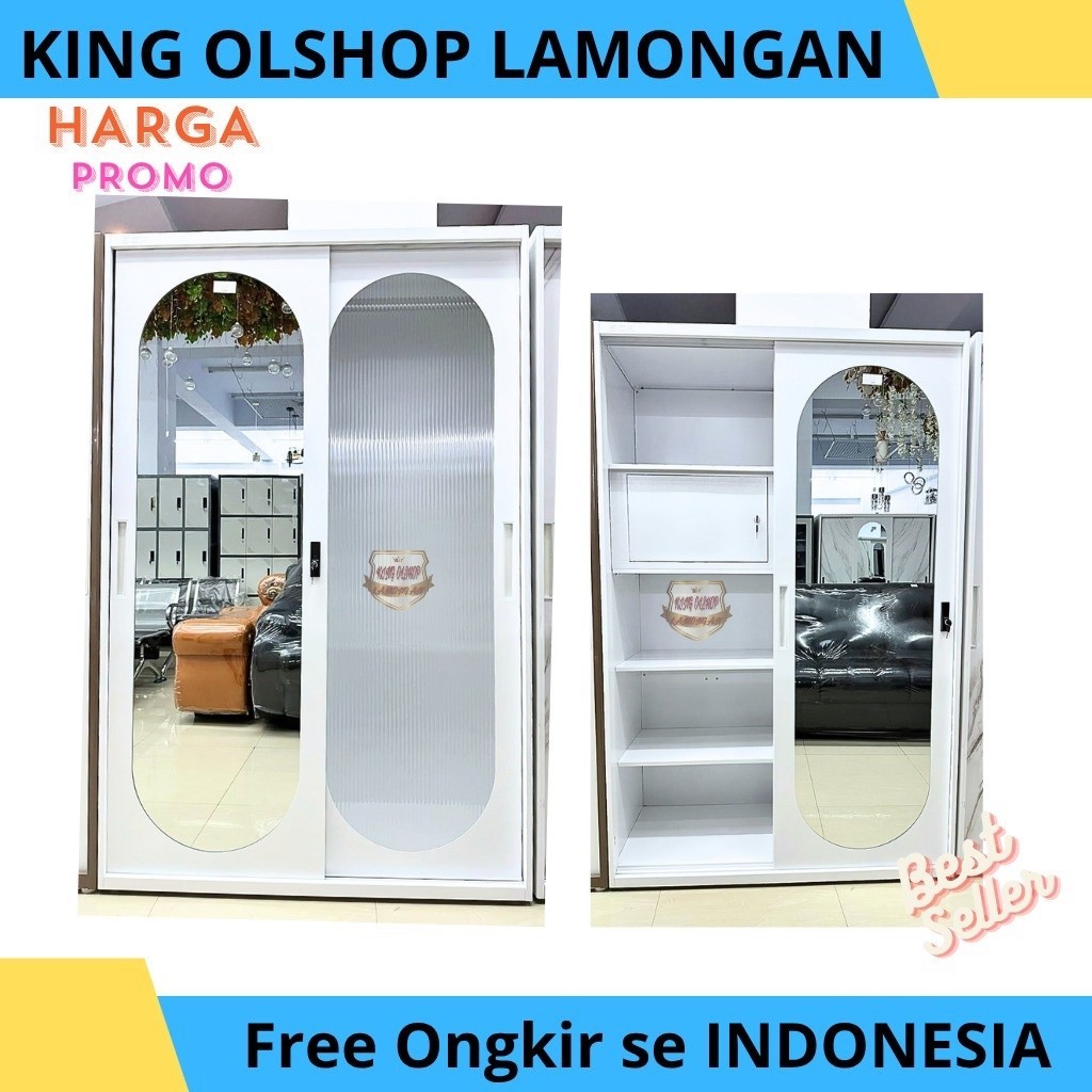 Lemari Pakaian Besi Sliding oval 2 Pintu Jumbo Importa Premium Bufalo Asencio  120x190x50cm /90x50x1