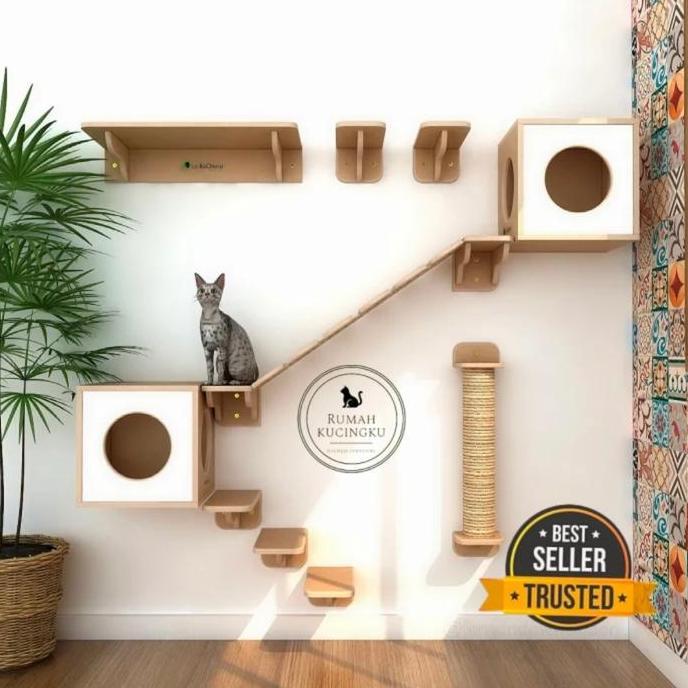 Whel- Playground Kucing Dinding/Playground Kucing Set/Kandang Kucing/Box Kucing/Garukan Kucing/Kanda