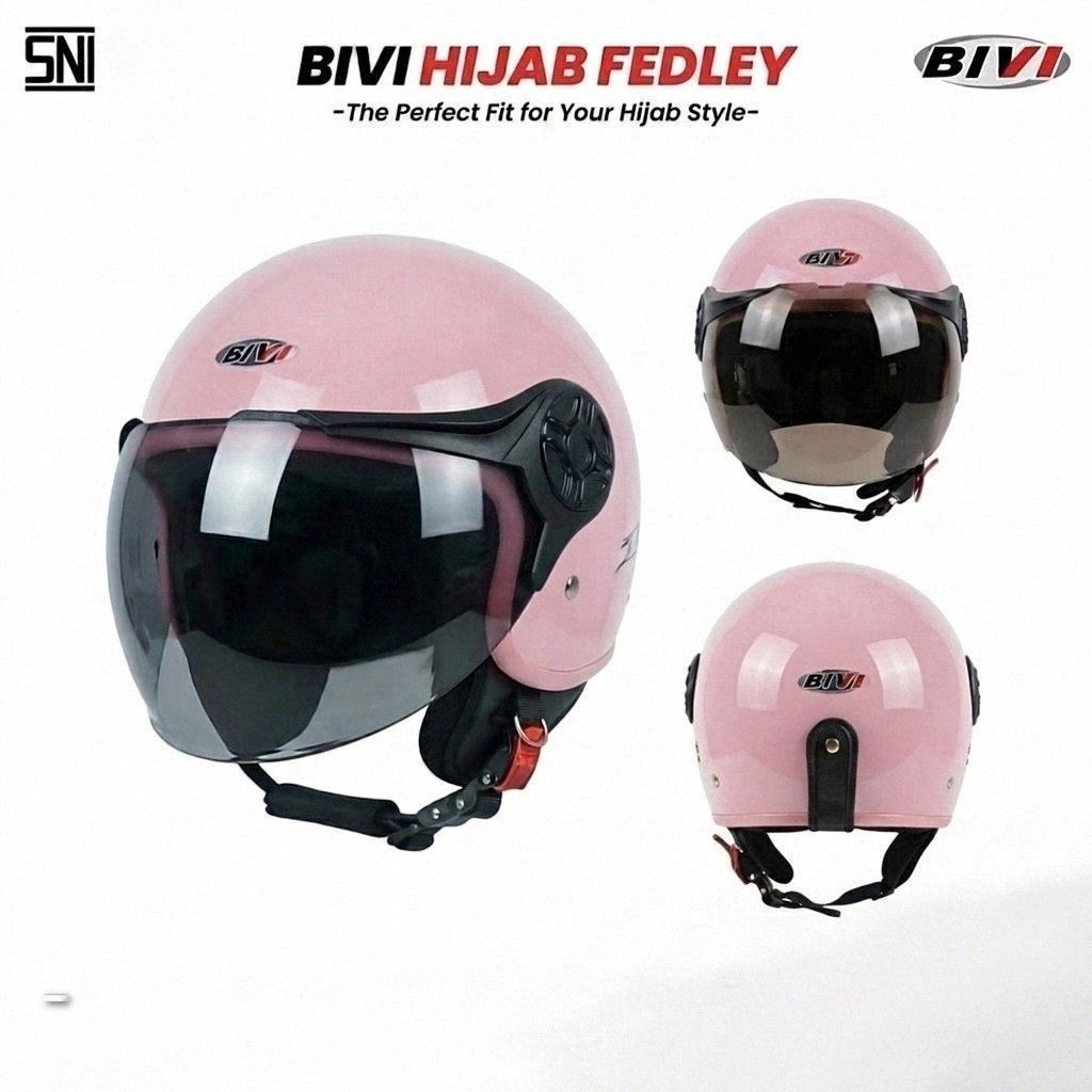 Helm Bogo Retro Hijab Wanita Size M-L Half Face Bivi Remaja Dewasa Bivi SNI