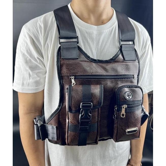 Tas Chest bag Dada kulit / Tas pelindung dada / Chest Bag / Rig bag Original