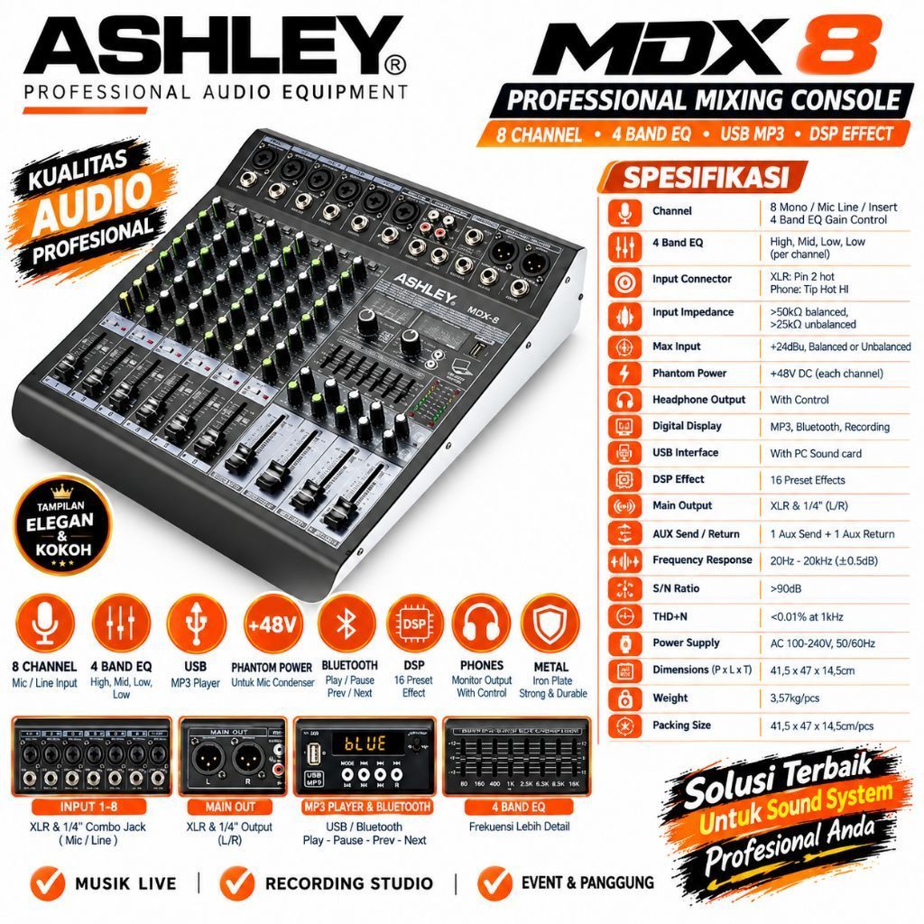Ashley MDX 8 mixer Audio 8 chanel Equalizer Suara jernih