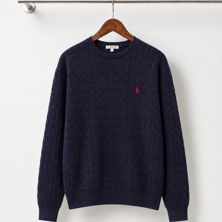Sweater USPA Polo Cable Knit Navy For Man Rajut Tebal Pria