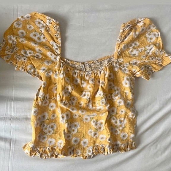 Colorbox Puff Sleeve Square Neck Top Yellow Rayon