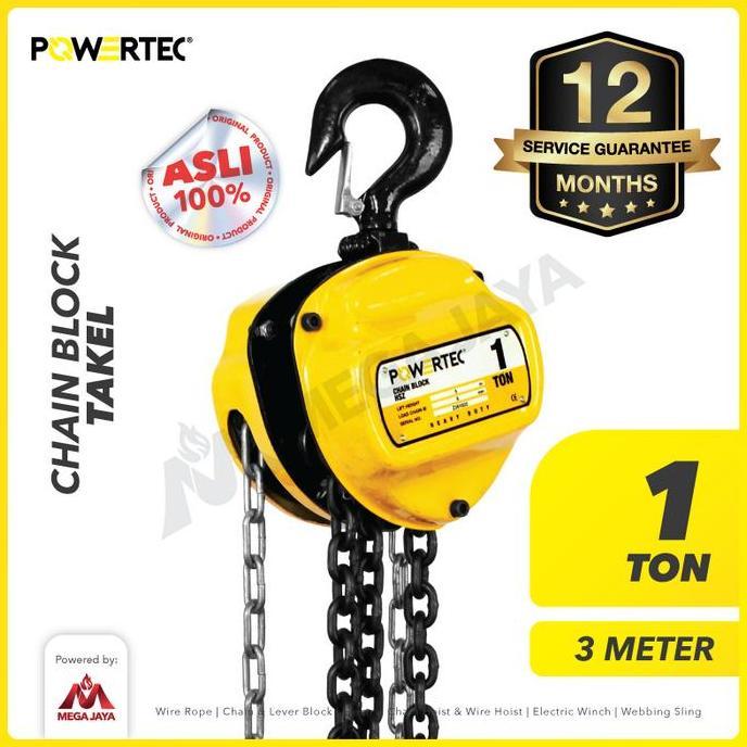 Powertec Chain Block / Takel 1 Ton X 3 Meter