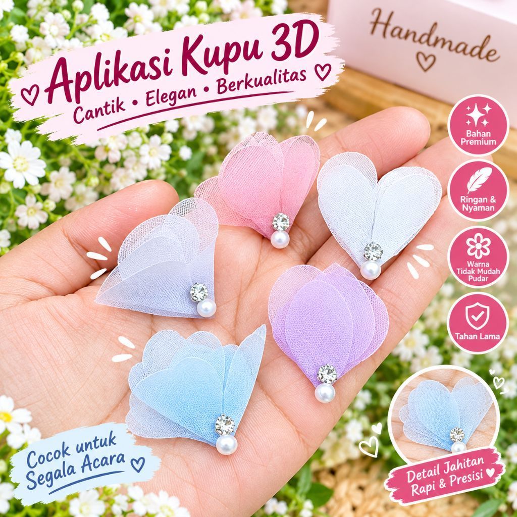 Aplikasi bunga semanggi /hiasan baju kebaya organza bunga payet