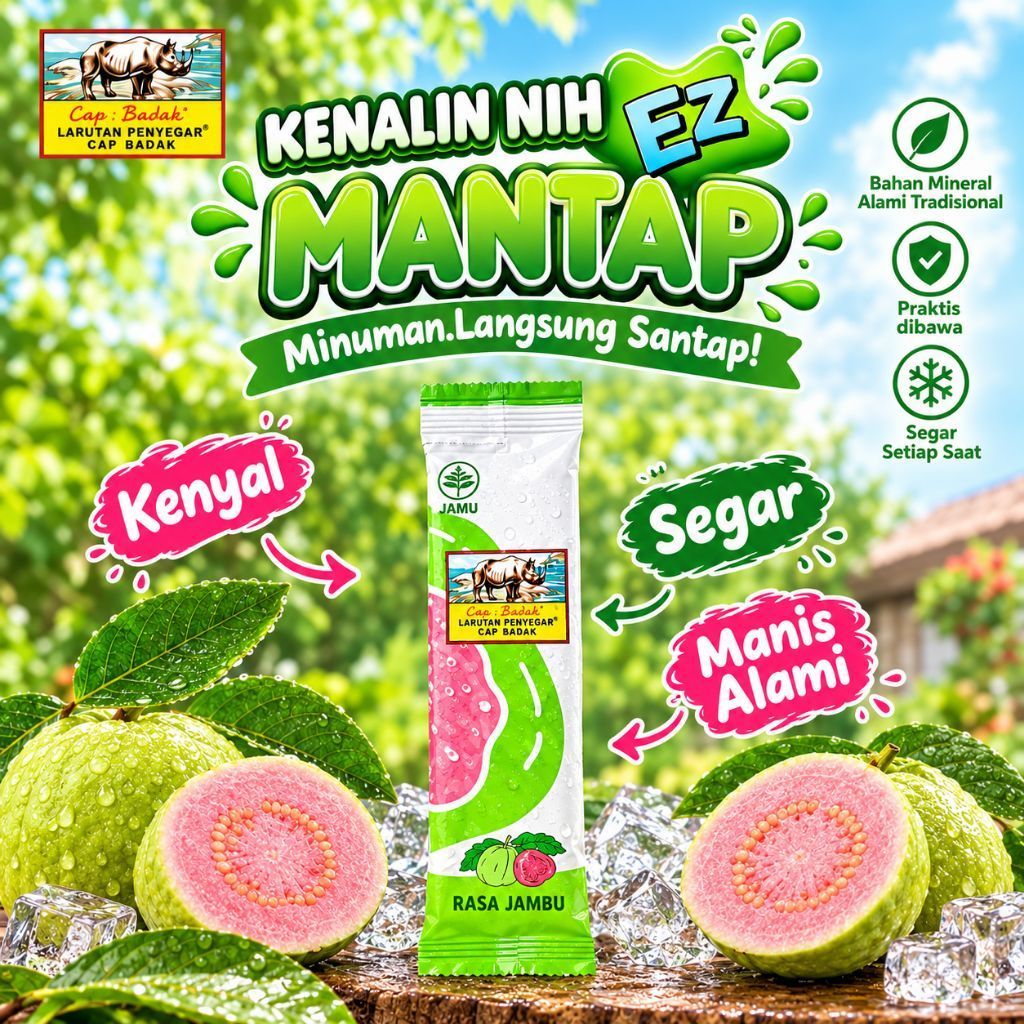 Jamu Larutan Penyegar Cap Badak EZ Rasa Jambu Sachet 25 ml