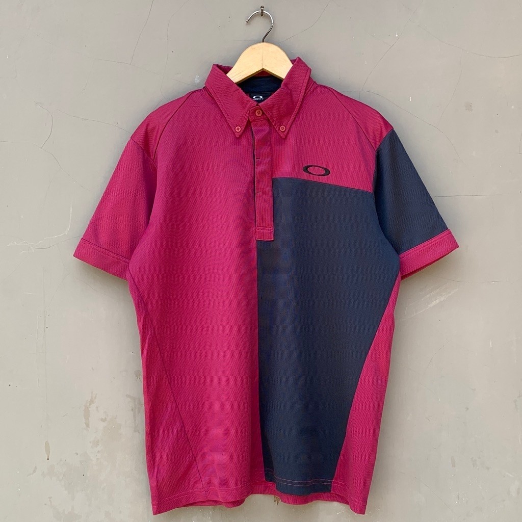 Vintage Y2K Oakley Bark Center Block Burgundy Sport Polo Shirt