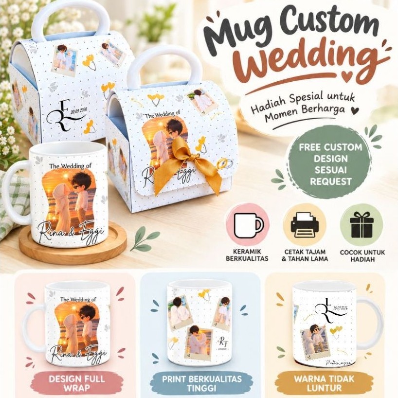 Mug Custom Free Design | Custom mug bebas design | Mug hadiah souvenir | Mug wisuda | Mug custom Wed