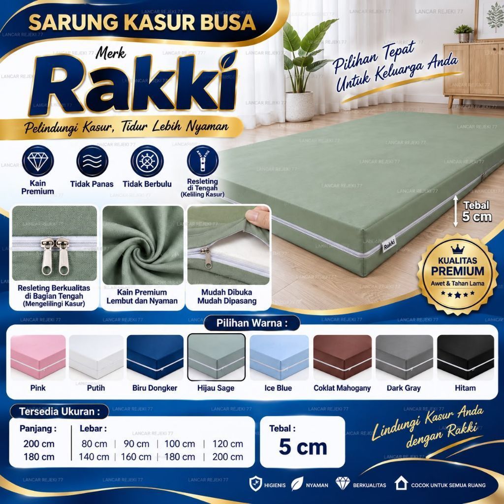 Sarung Kasur Busa Rakki Tebal 5cm, panjang 200 cm Premium Resleting | Cover Kasur Busa Tidak Panas T
