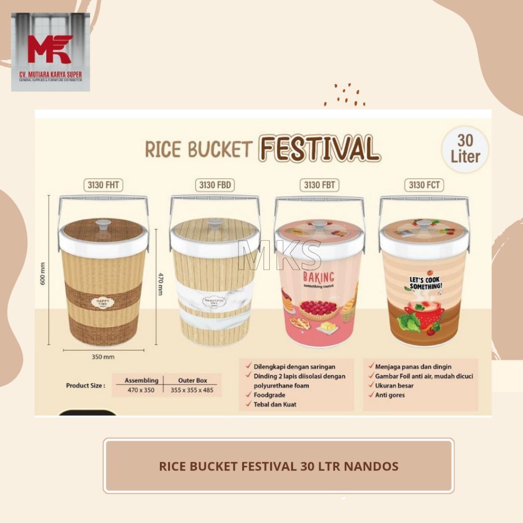 RICE BUCKET FESTIVAL 30 LTR NAIBA | THERMOS NASI | THERMOS NASI KUAT| THERMOS ES