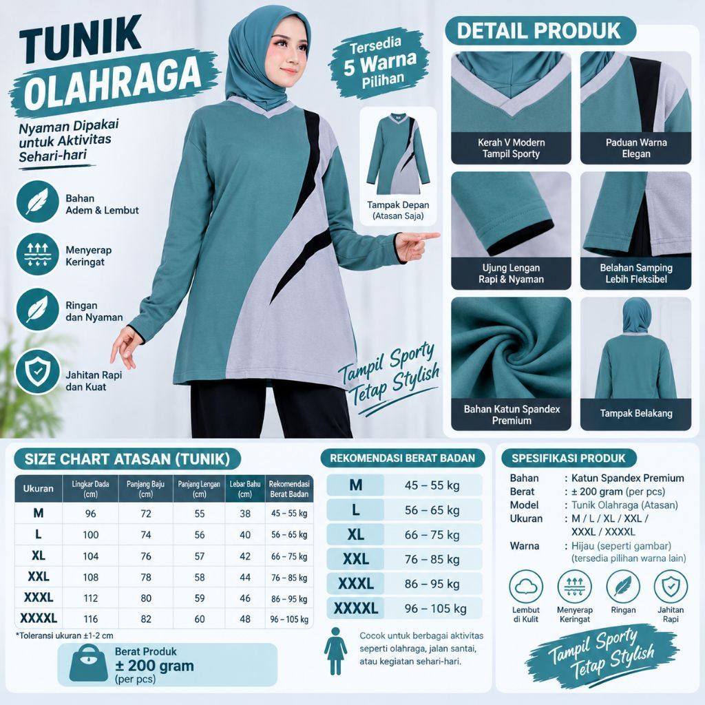 ATASAN BAJU KAOS TUNIK MUSLIMAH//ATASAN BAJU OLAHRAGA WANITA MUSLIMAH