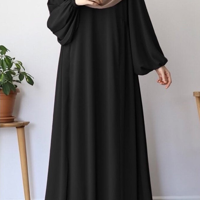 Gamis wanita hitam lengan panjang model longgar muslimah kasual
