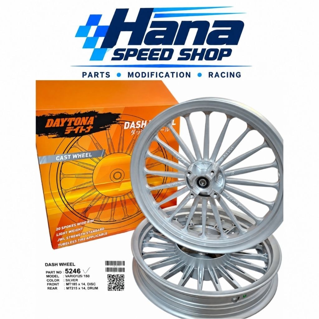 VELG RACING HONDA VARIO 125/150 DAYTONA PALANG 20 SILVER RING 14 VELG MOTOR
