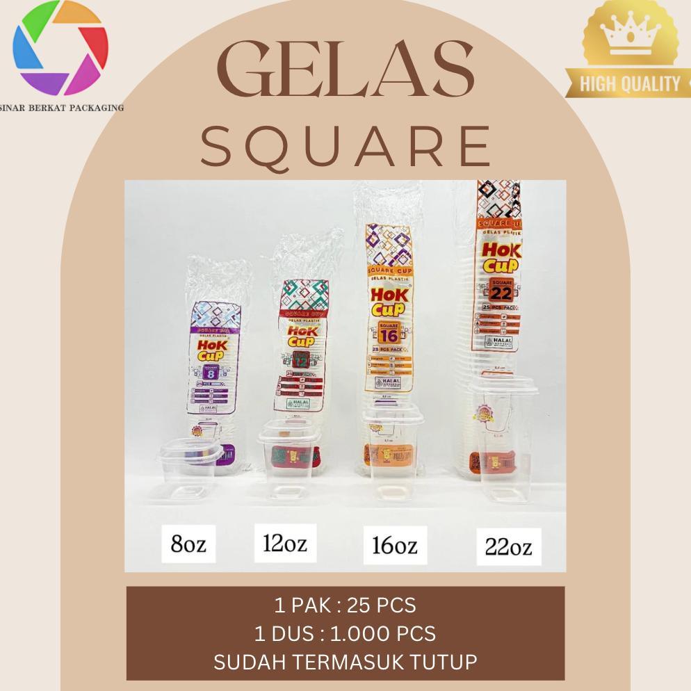 Gelas Plastik Square Cup 8 Oz / 12Oz / 16Oz / 22 Oz Bening