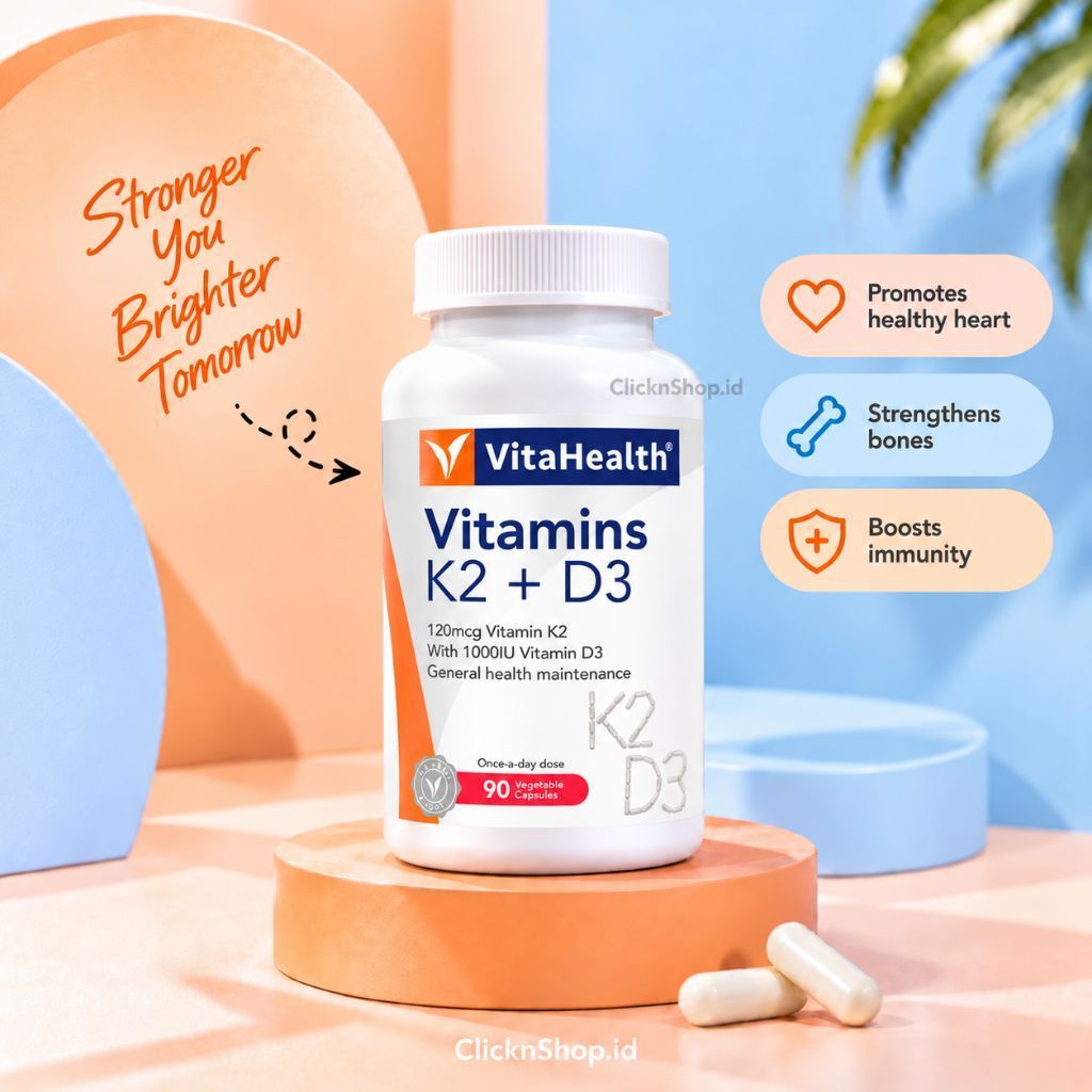 VitaHealth Vitamin K2 + D3 | 30 90 Kapsul Vegetarian Halal