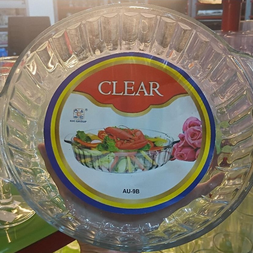 Piring Saji Makanan Loyang Kaca Wadah Saji Kaca / Piring Saji Kaca Bulat 22 cm