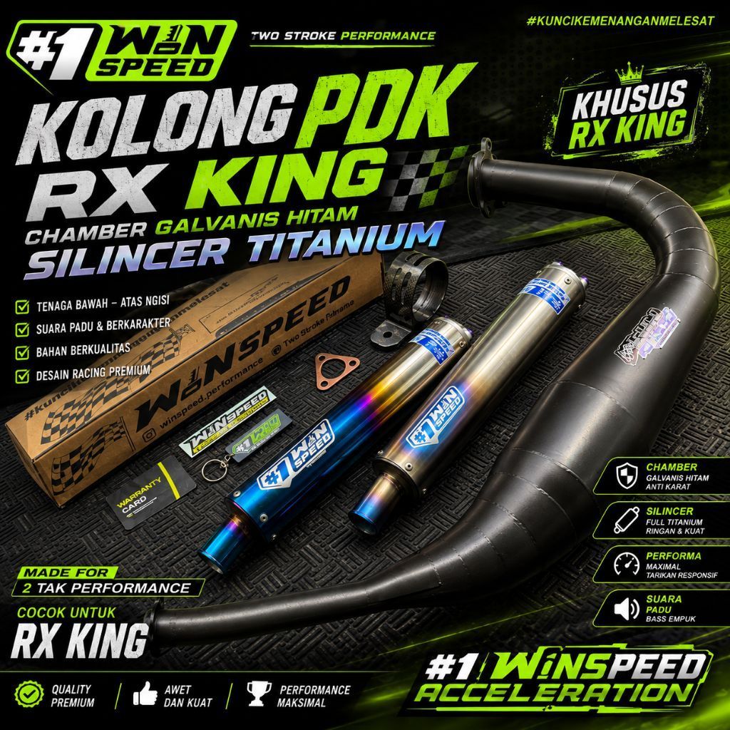 Knalpot RX king kolong PDK silincer full Titanium Chamber galvanis hitam original Winspeed