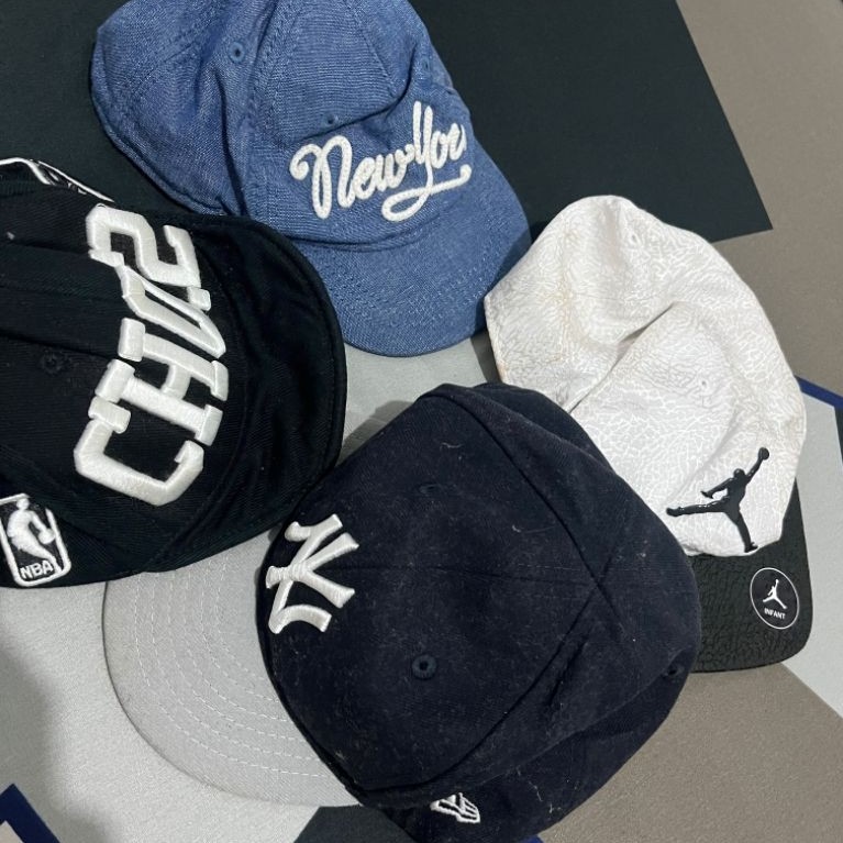 preloved topi anak jordan, h&m, nba, new era