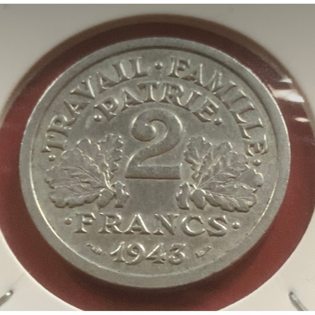 Koin kuno Francis 2 Francs tahun 1943 (koleksi)