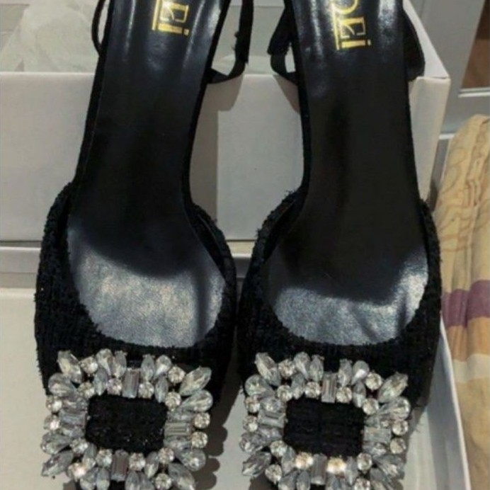Heels Tweed 5cm Hitam