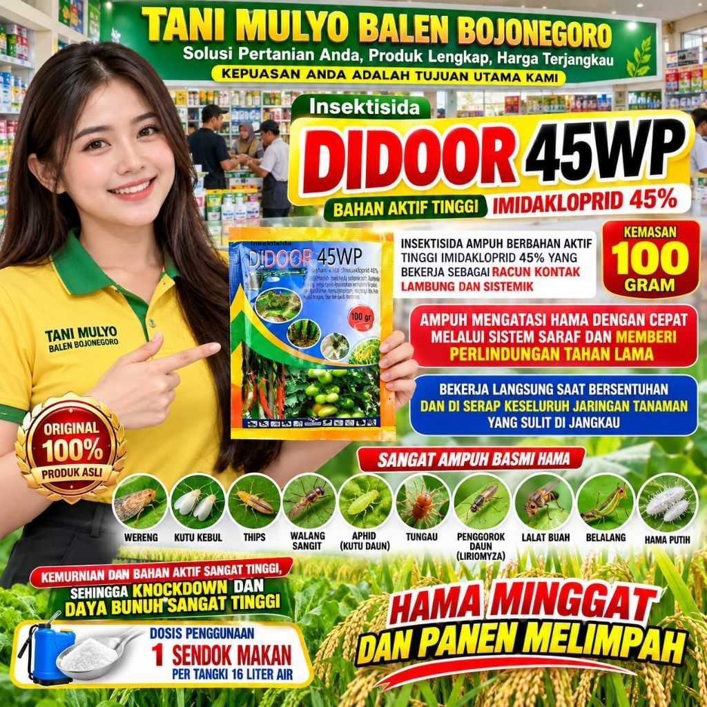 OBAT AMPUH DIDOOR 45WP 100 GRAM Imidakloprid 45 % - AMPUH Basmi WERENG, Ulat, Trips Kutu Kebul Tunga
