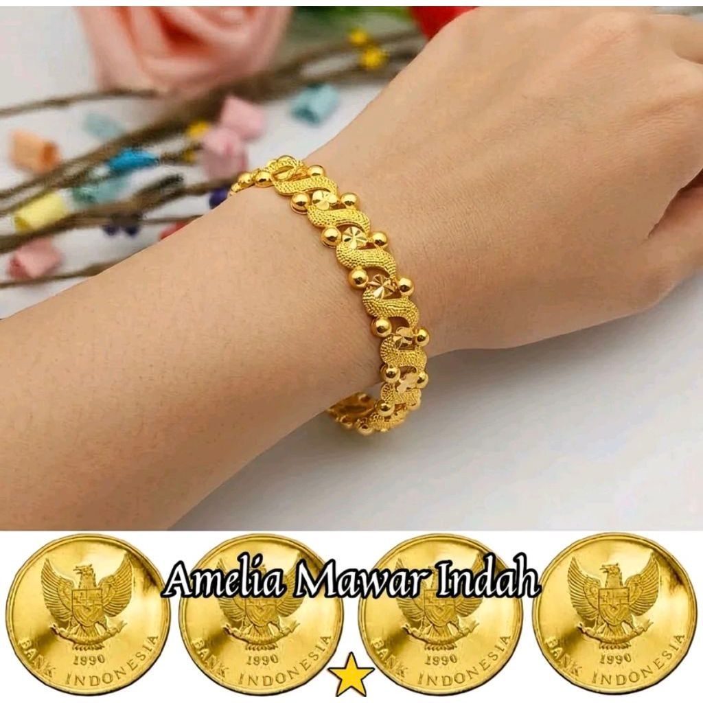 KOIN ASLI gelang tangan hongkong gold koin 1991-1992 perhiasan wanita dewasa anti luntur dan karat A