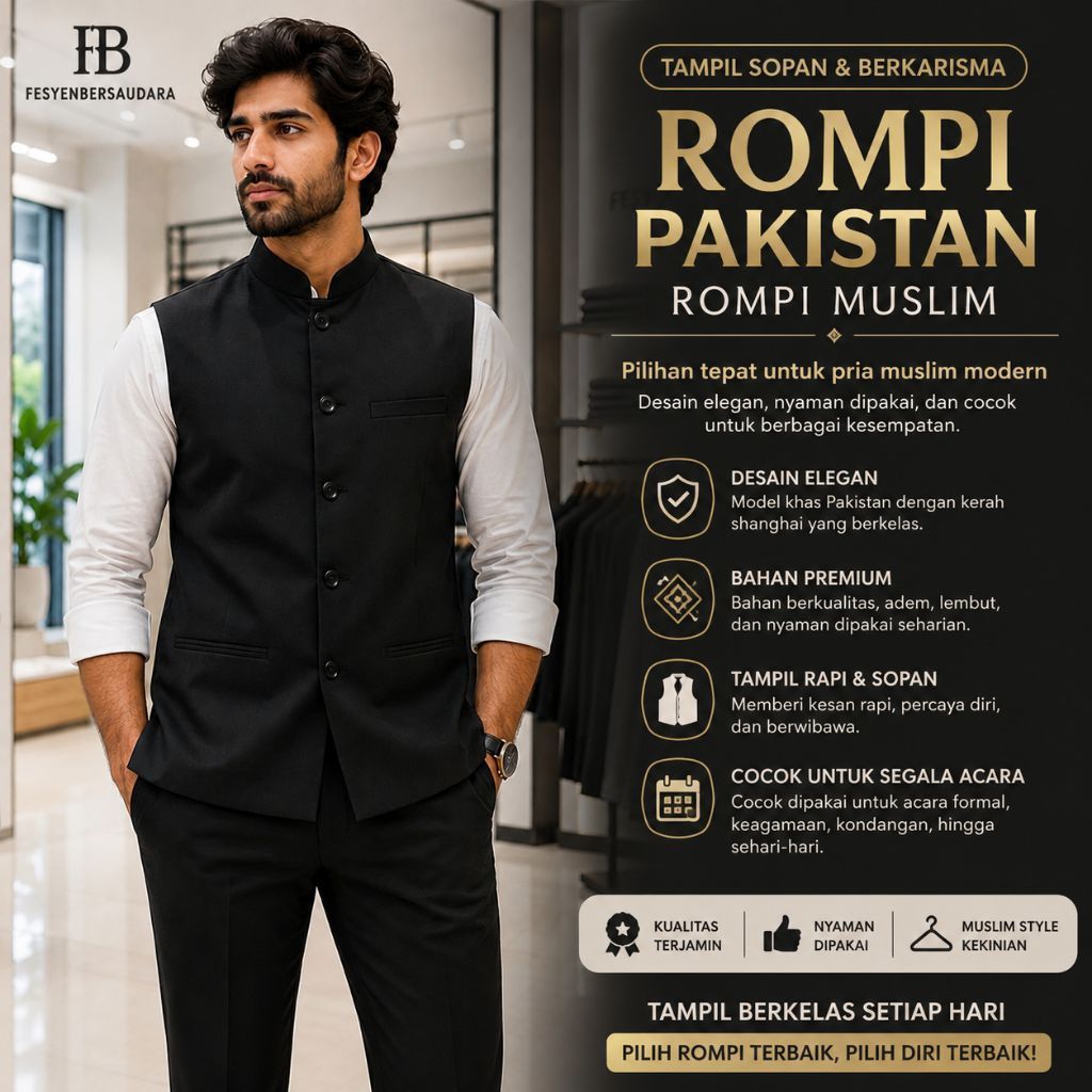 ROMPI PAKISTAN PRIA MUSLIM FORMAL HITAM | ROMPI MUSLIM KERAH SHANGHAI | ROMPI PAKISTAN ELEGAN
