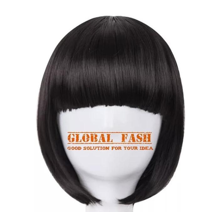 Wig bob hitam/ Wig pendek lurus / Wig Cosplay/ Rambut Palsu full/ wig lurus pendek/ wig poni Diskon