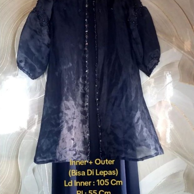 (Pl Pribadi) Set Gamis Outer Organza Warna Navy