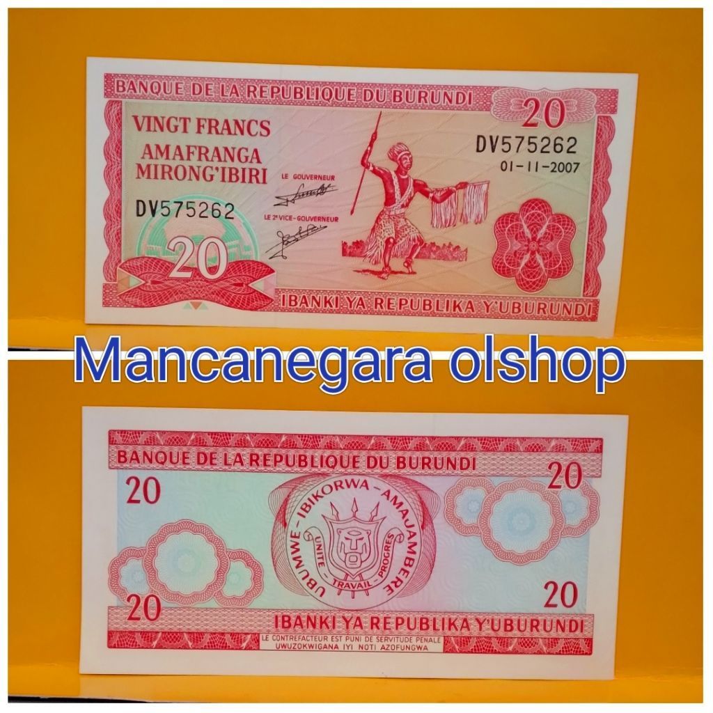 Uang Kuno Burundi 20 Francs UNC Untuk Mahar dan Koleksi
