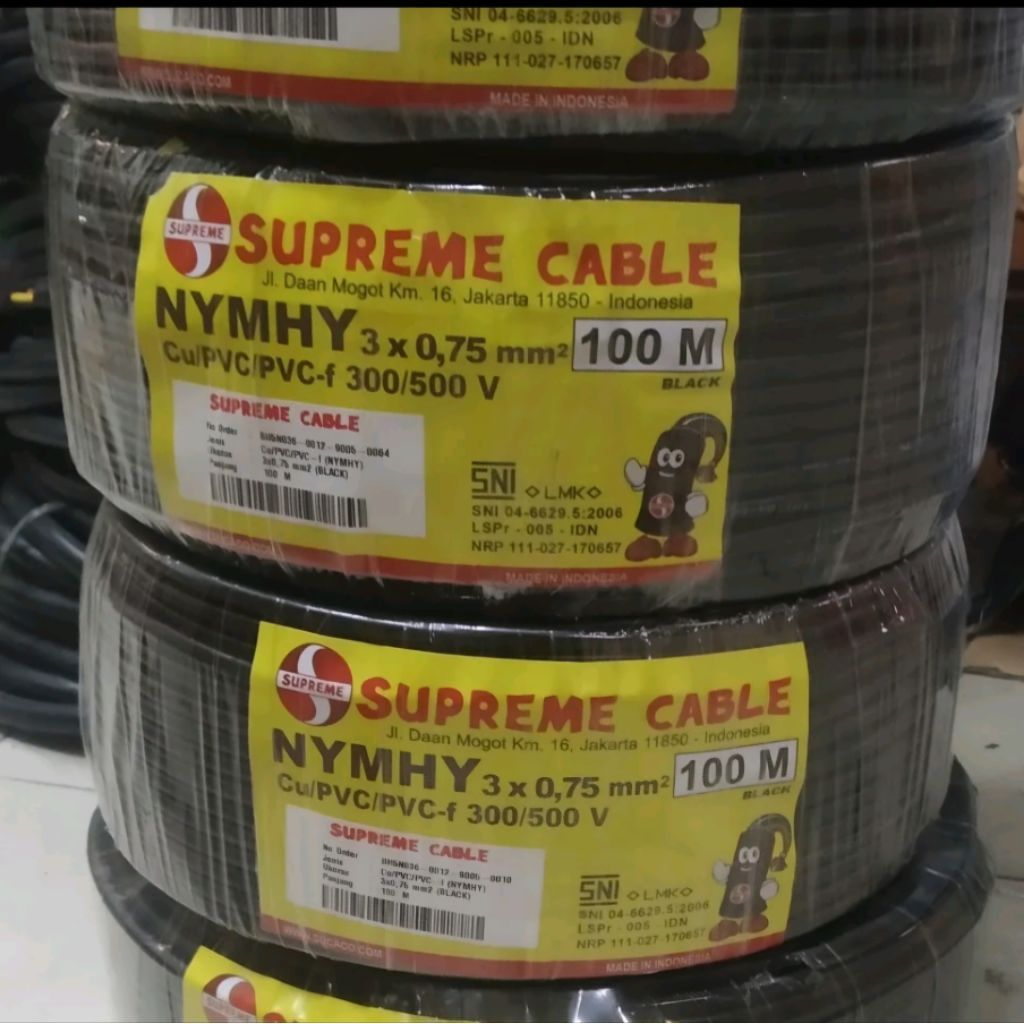 Kabel Listrik NYYHY 3x0.75 3x0,75 3x0.75mm 3x0,75mm Supreme Meteran Eceran / Kabel Listrik NYMHY 3x0