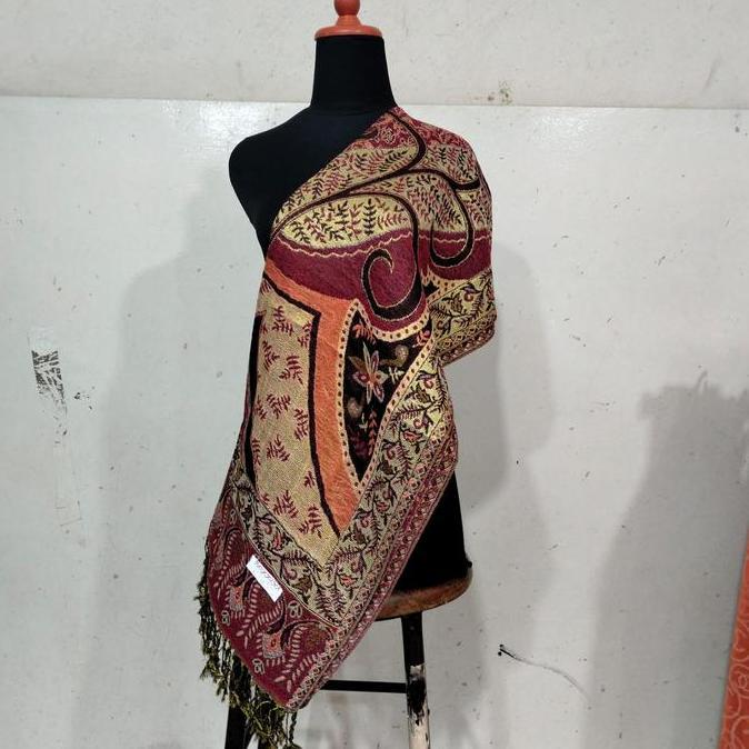 Pashmina Syal Scarf Motif Batik Random Benang emas Selendang Shawl