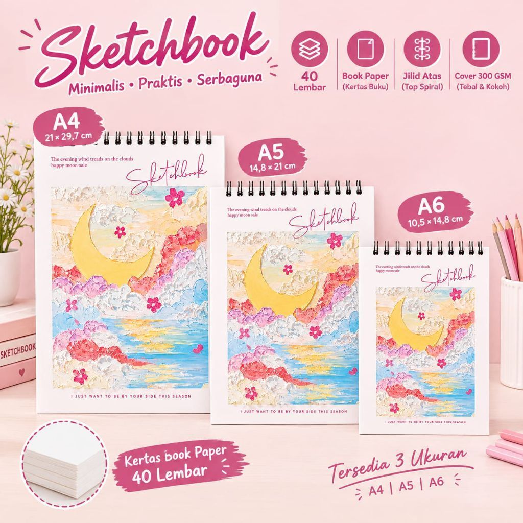 Terbaru Sketchbook A4/A5/A6 Buku Gambar Buku Seketsa Vertikal Jilid Spiral Isi 40 Lembar / 80 Halama