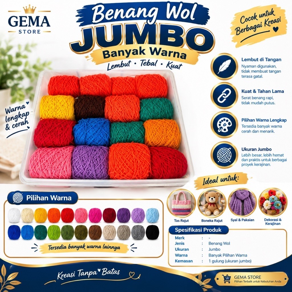 Benang wol, benang wol jumbo, benang wol layangan