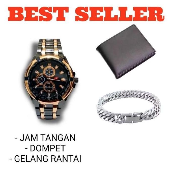 Jam Tangan Pria Rantai Sport Dompet & Gelang rantai Keren
