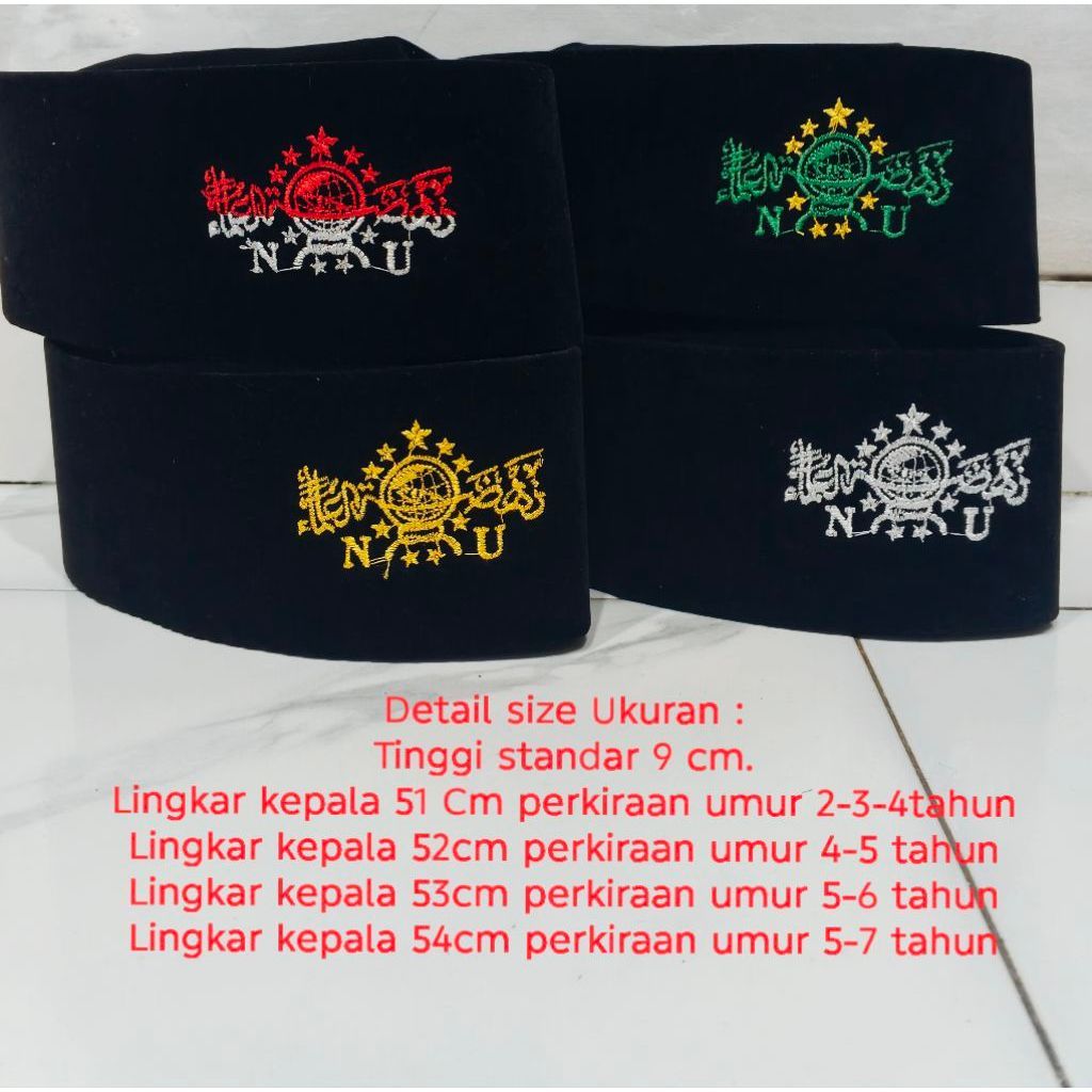Peci Songkok NU Motif Bordir Hitam - Ukuran 3