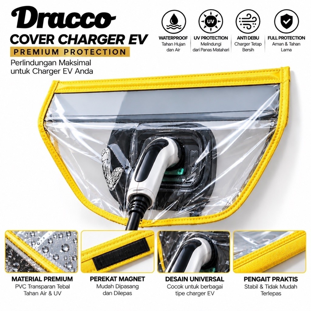 Cover Charger Mobil Listrik EV Anti Hujan Waterproof Universal Dracco - Kuning