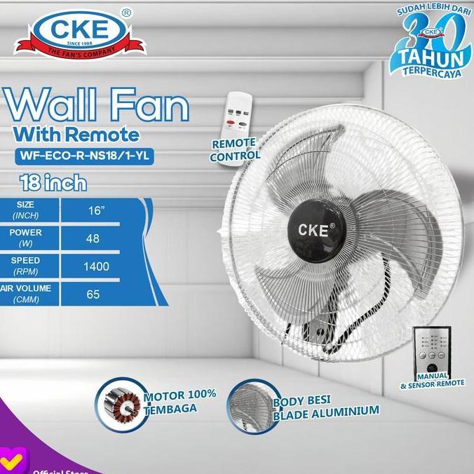 Wall Fan Remote 18 Inch Kipas Angin Dinding Tembok Remote Control 18" Tornado Fan