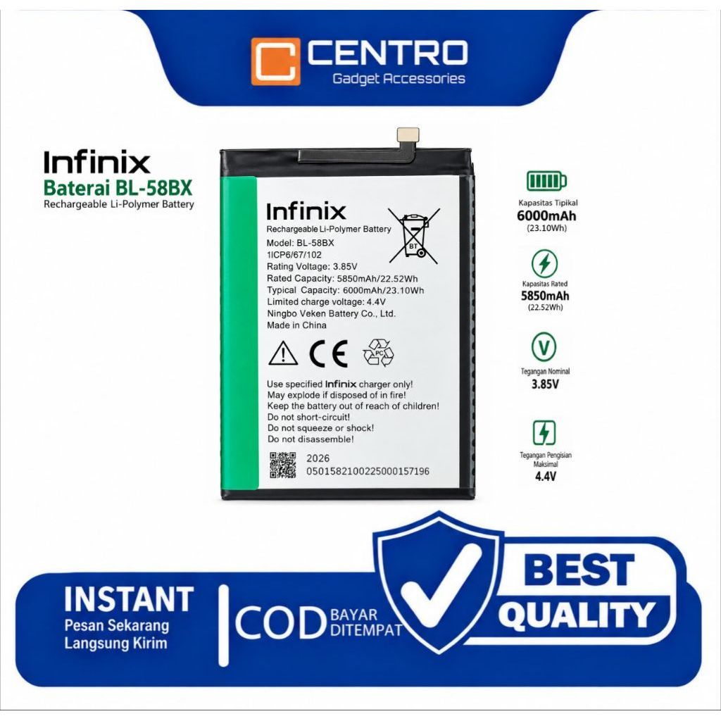 BATERAI INFINIX BL-58BX FOR INFINIX HOT 9 PLAY/10 PLAY/10S/X680