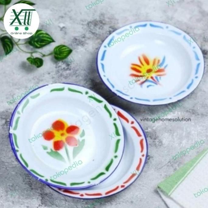 ENAMEL PLATE SET 6 Pcs Piring Enamel Motif Bunga 20 Cm