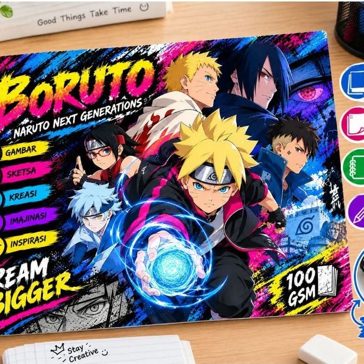 Buku Gambar Custom Boruto Naruto A4 Spiral Ring Isi 20 Lembar – Sketchbook Anak
