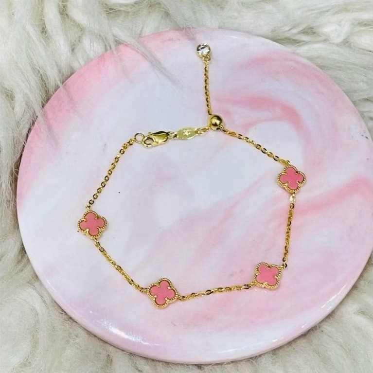 gelang kalung clover pink cincin polos emas asli kadar 875