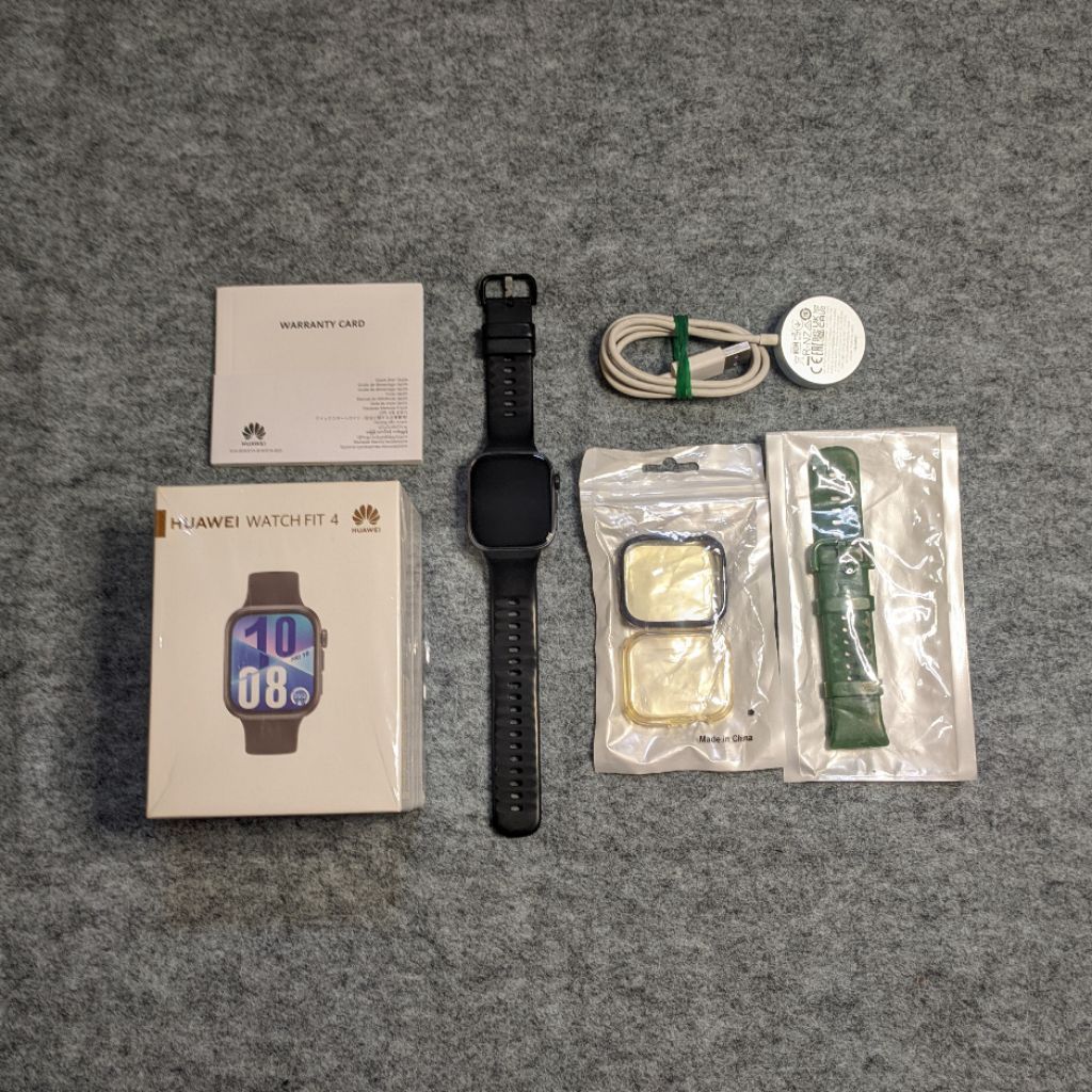 {SECOND} Huawei watch fit 4 -free strap & 2 case pelindung- (Black) / smartwatch second / barang bek